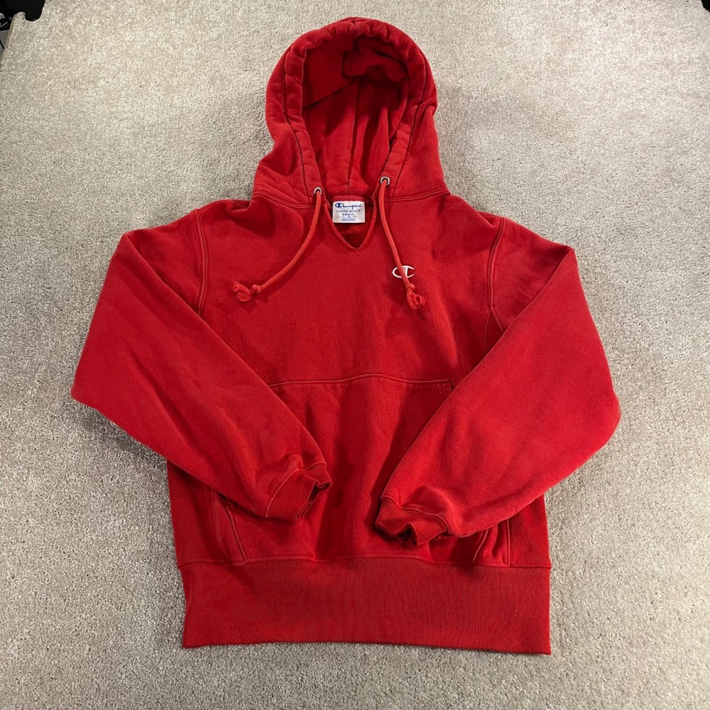Champion‎ Hoodie Womens Small Red Reverse Weave V-Neck Sweatshirt Long Sleeve
